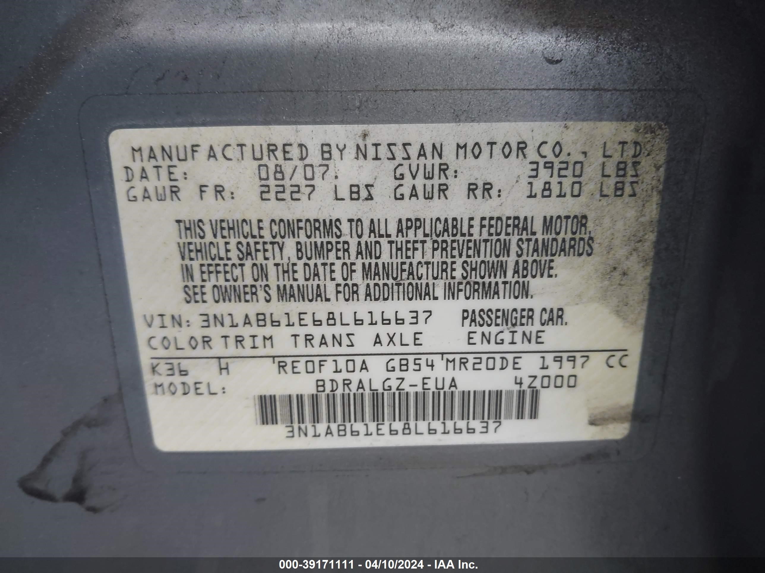 Photo 8 VIN: 3N1AB61E68L616637 - NISSAN SENTRA 