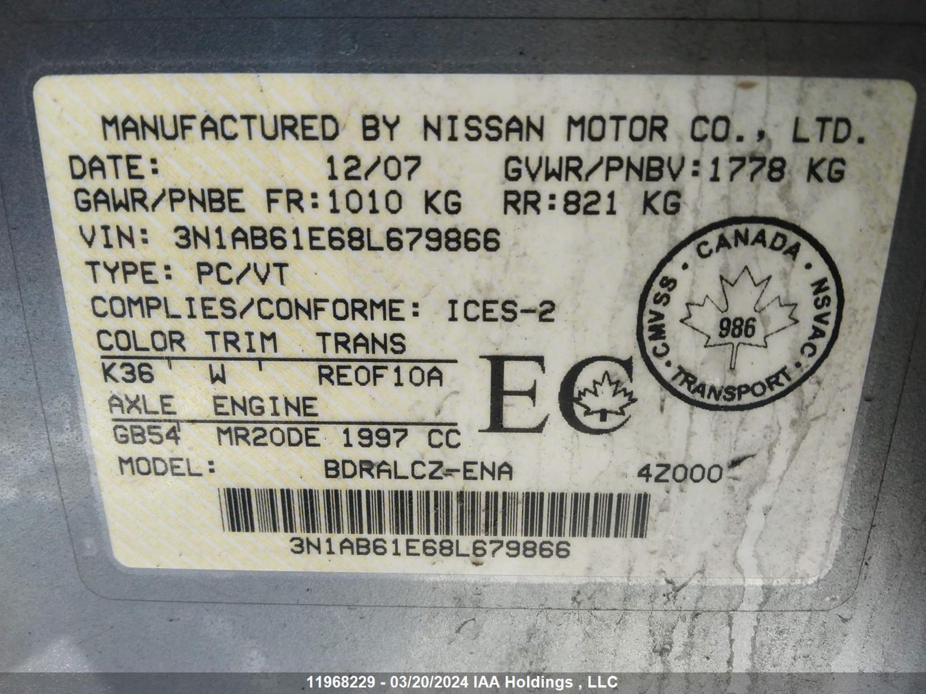 Photo 8 VIN: 3N1AB61E68L679866 - NISSAN SENTRA 