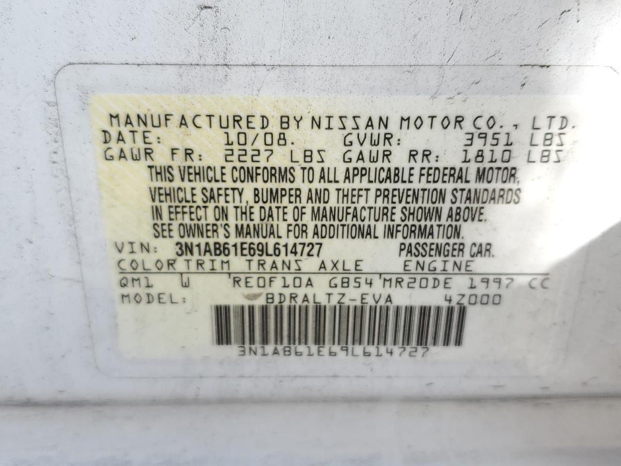 Photo 11 VIN: 3N1AB61E69L614727 - NISSAN SENTRA 