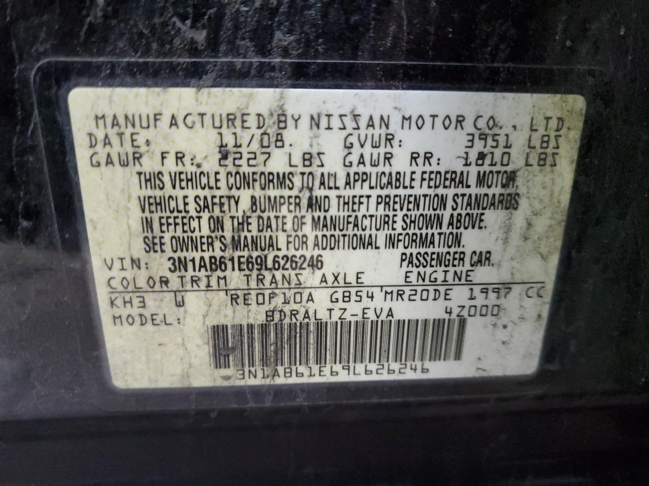 Photo 11 VIN: 3N1AB61E69L626246 - NISSAN SENTRA 