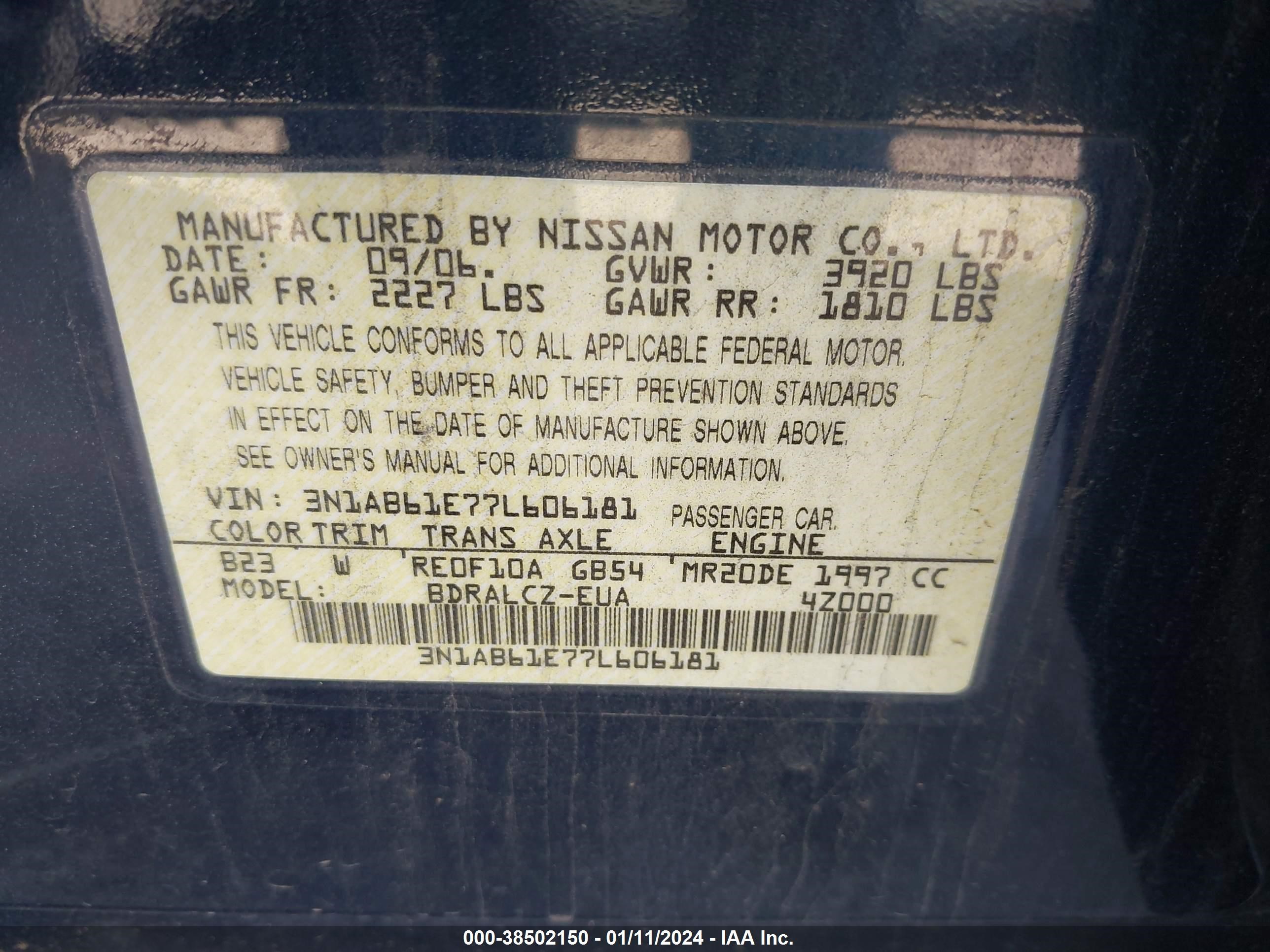 Photo 8 VIN: 3N1AB61E77L606181 - NISSAN SENTRA 