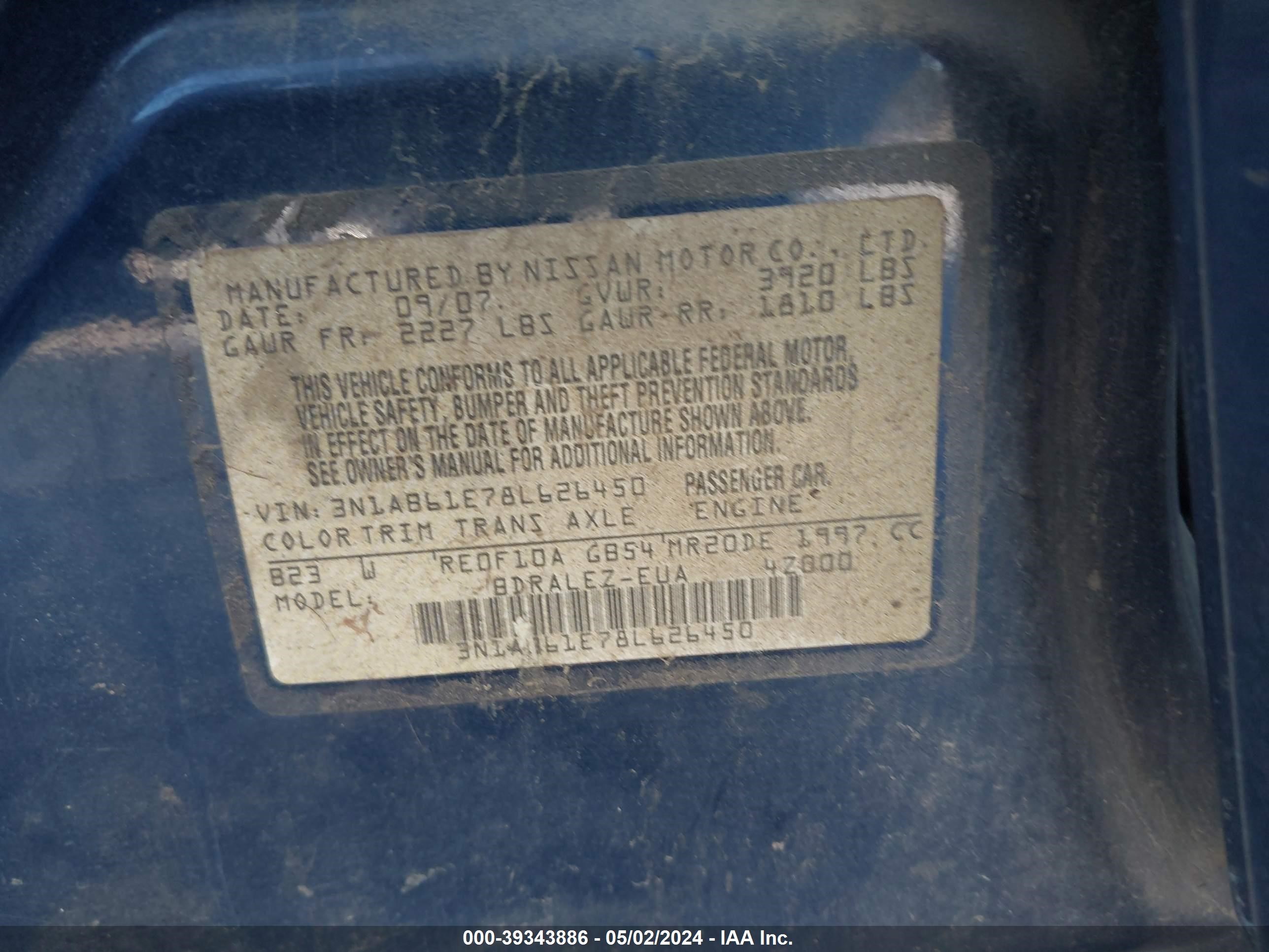 Photo 8 VIN: 3N1AB61E78L626450 - NISSAN SENTRA 