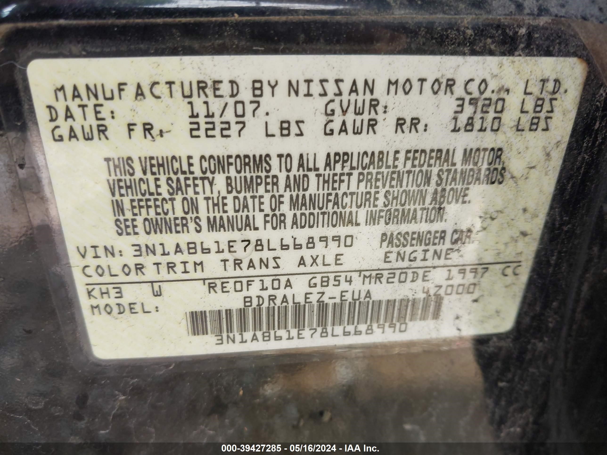 Photo 8 VIN: 3N1AB61E78L668990 - NISSAN SENTRA 