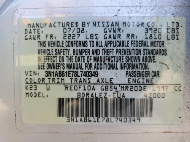 Photo 12 VIN: 3N1AB61E78L740349 - NISSAN SENTRA 2.0 