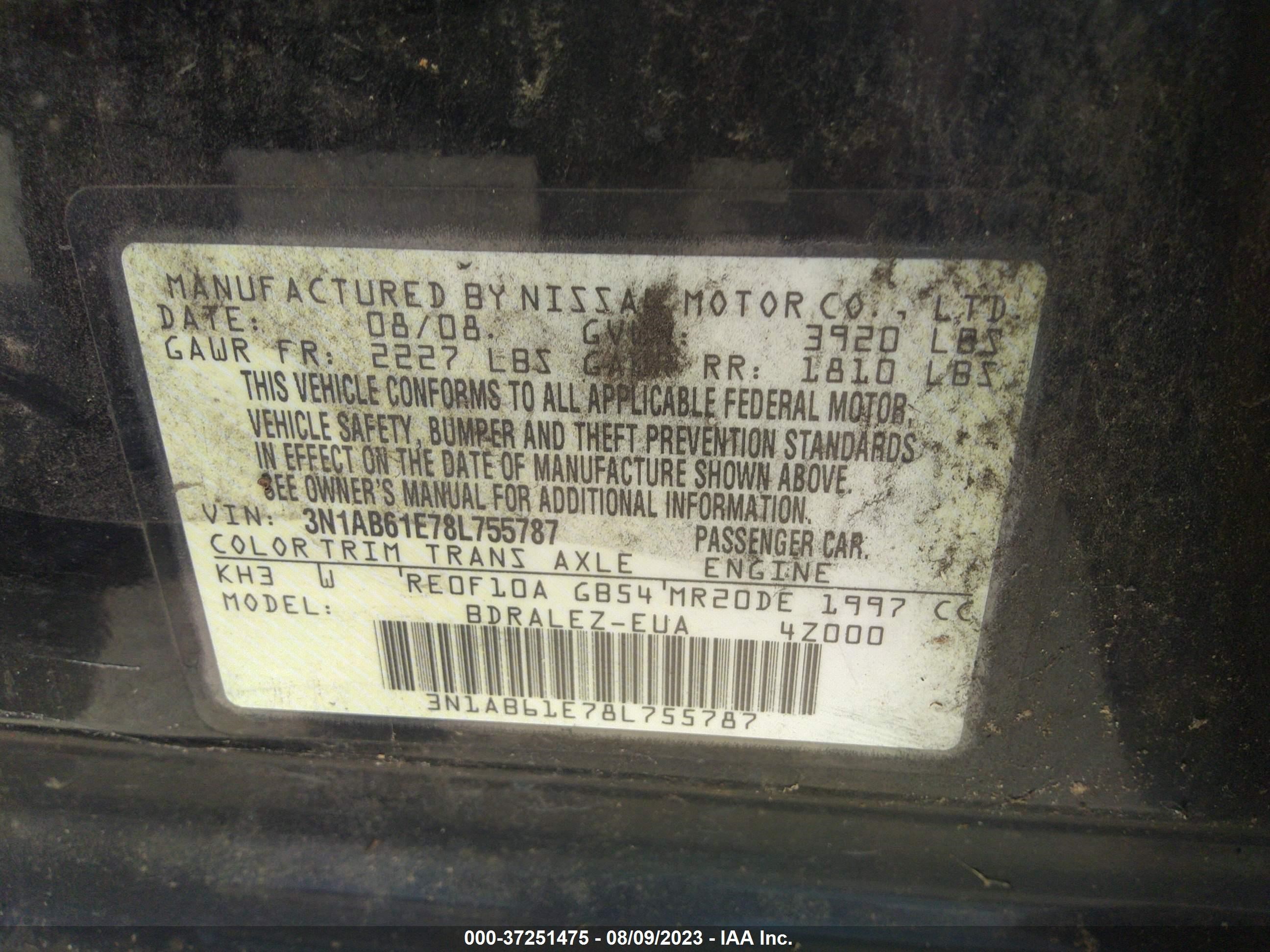 Photo 8 VIN: 3N1AB61E78L755787 - NISSAN SENTRA 