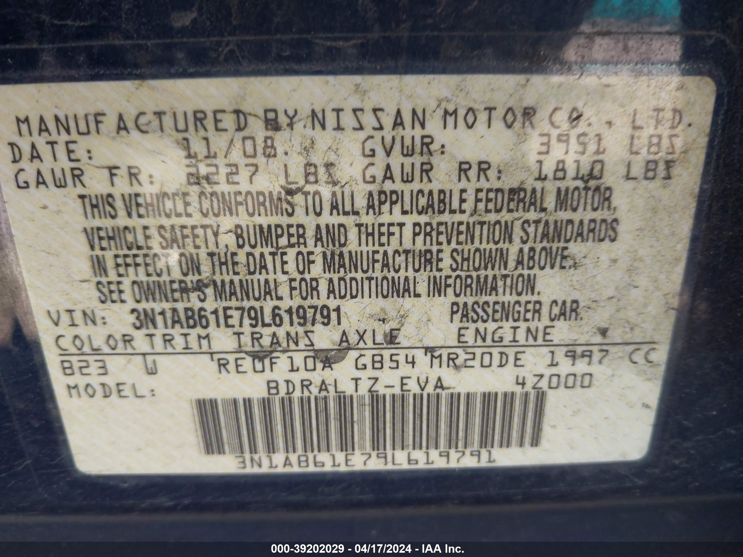 Photo 8 VIN: 3N1AB61E79L619791 - NISSAN SENTRA 