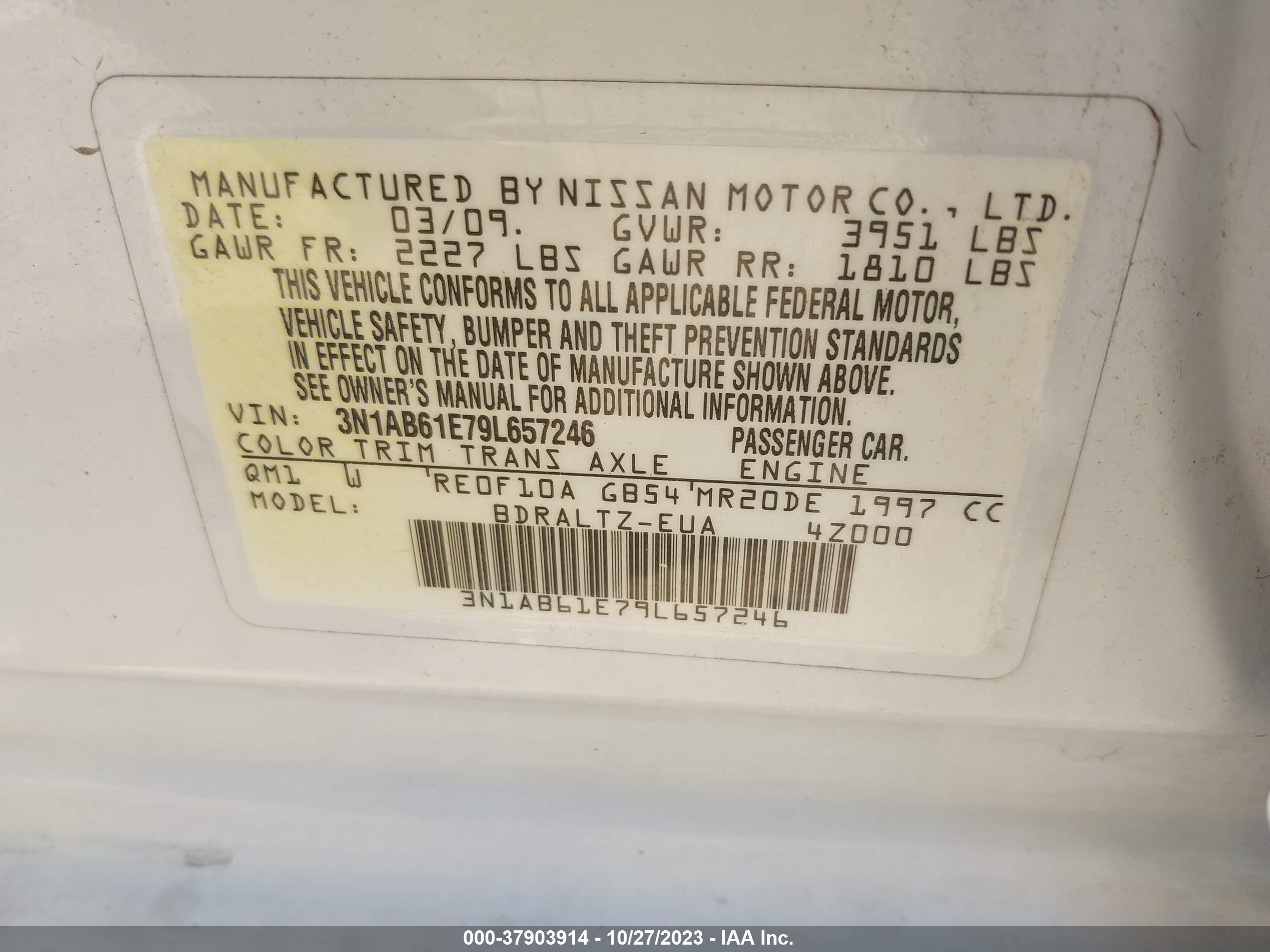 Photo 8 VIN: 3N1AB61E79L657246 - NISSAN SENTRA 