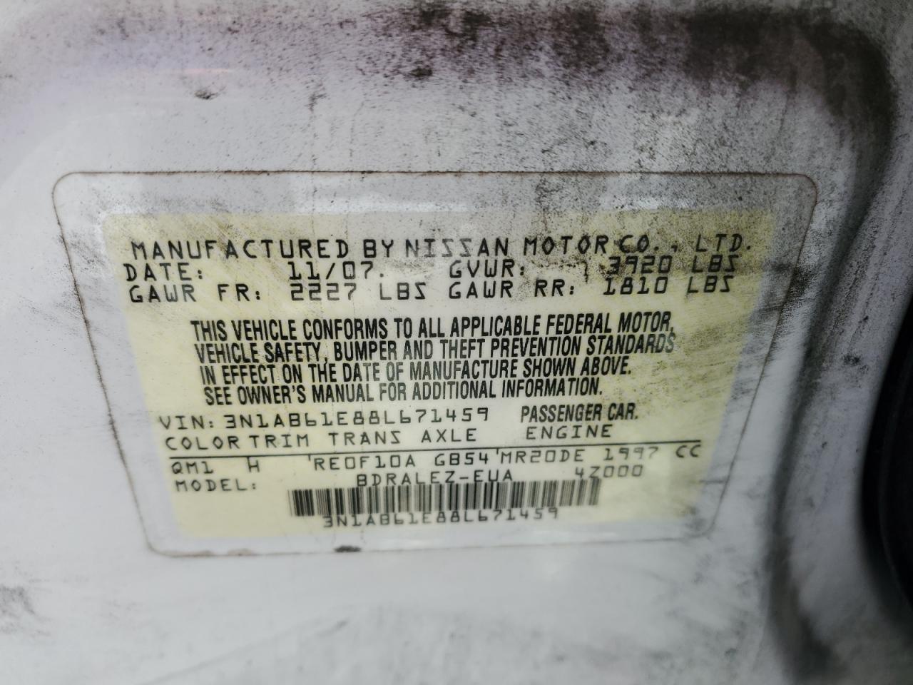 Photo 11 VIN: 3N1AB61E88L671459 - NISSAN SENTRA 