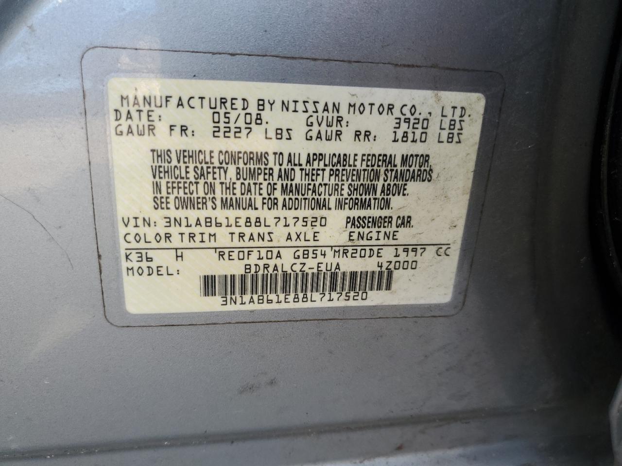 Photo 11 VIN: 3N1AB61E88L717520 - NISSAN SENTRA 