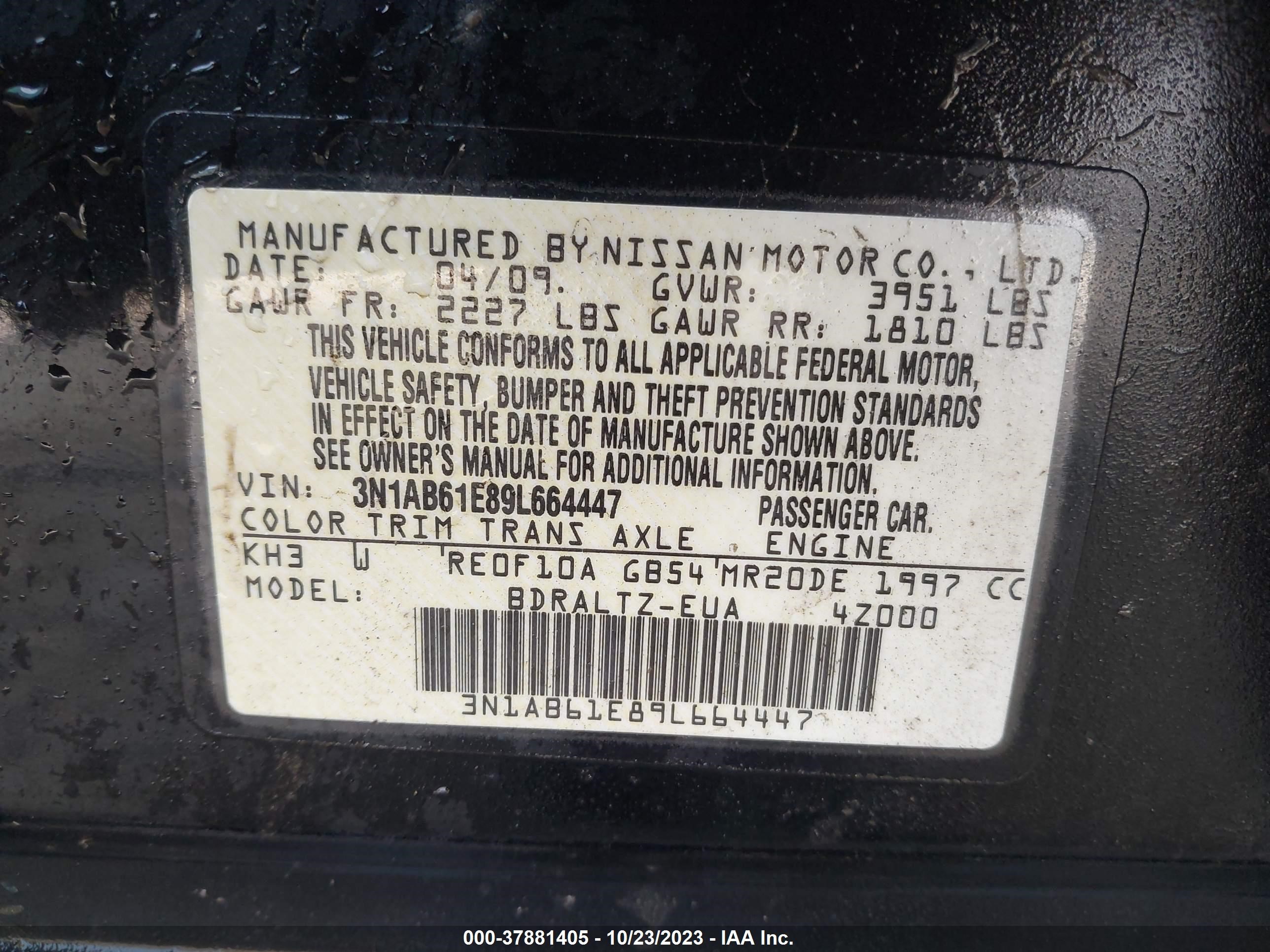 Photo 8 VIN: 3N1AB61E89L664447 - NISSAN SENTRA 