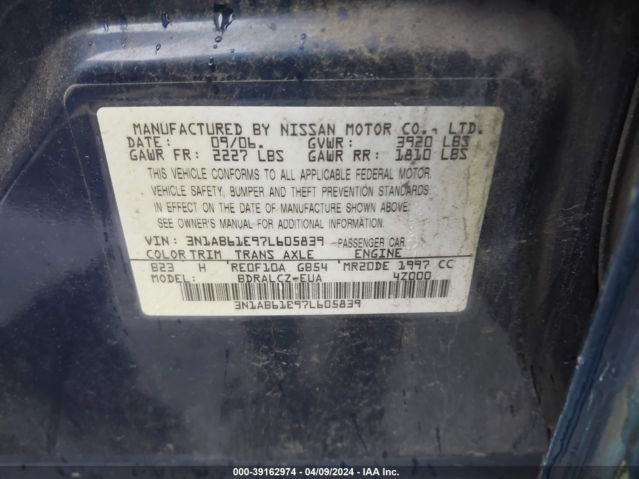 Photo 8 VIN: 3N1AB61E97L605839 - NISSAN SENTRA 