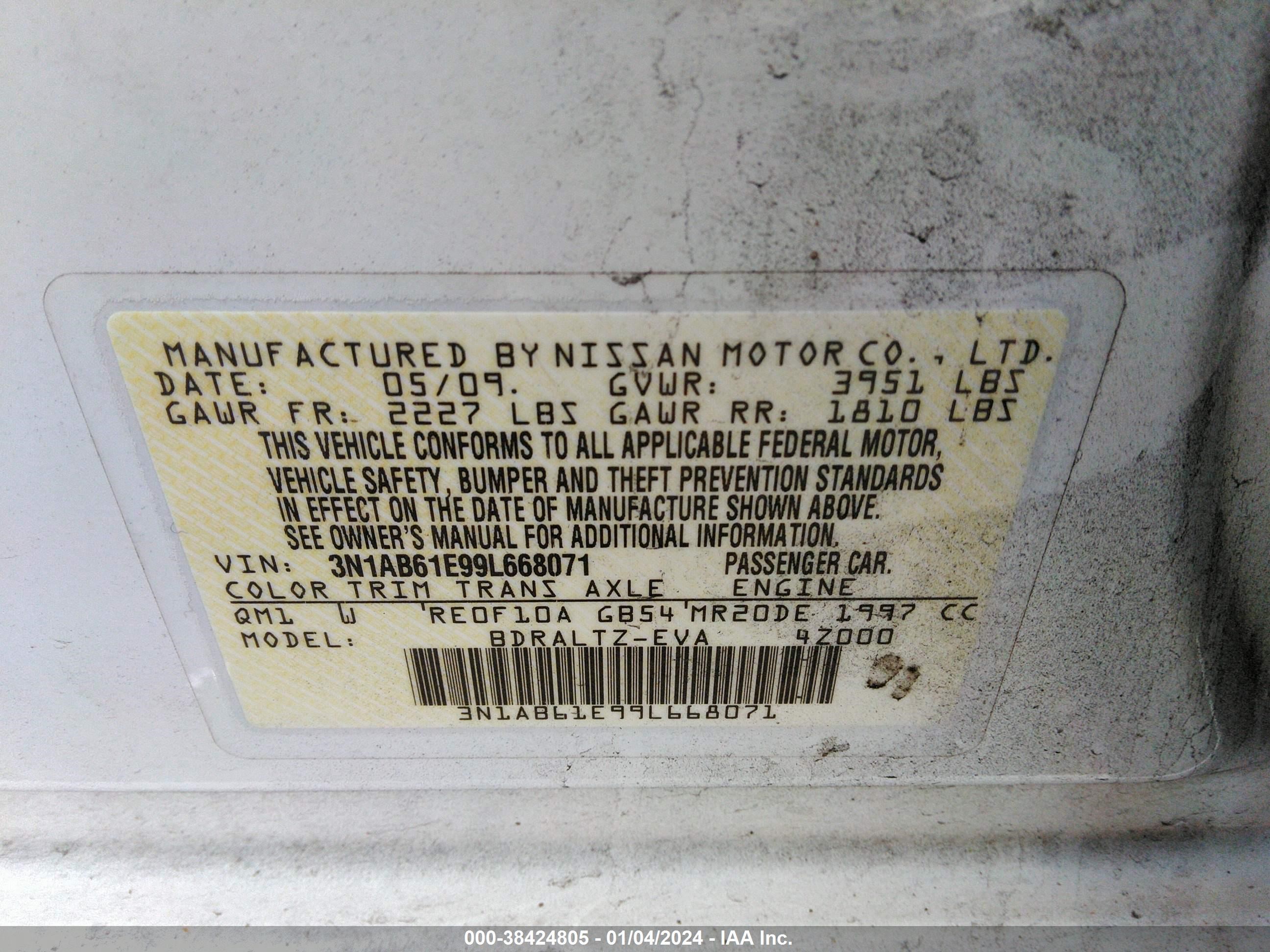 Photo 8 VIN: 3N1AB61E99L668071 - NISSAN SENTRA 