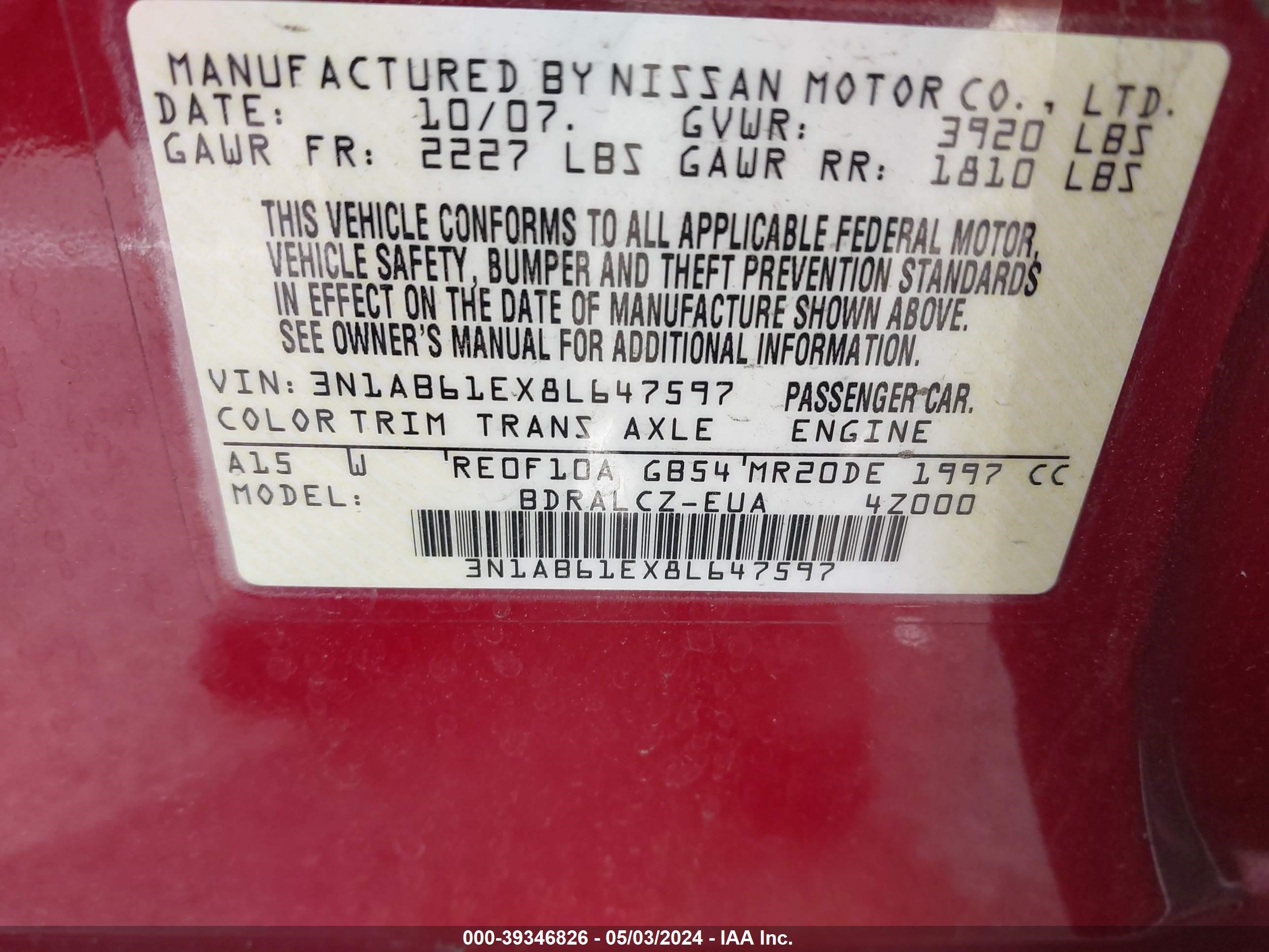 Photo 8 VIN: 3N1AB61EX8L647597 - NISSAN SENTRA 