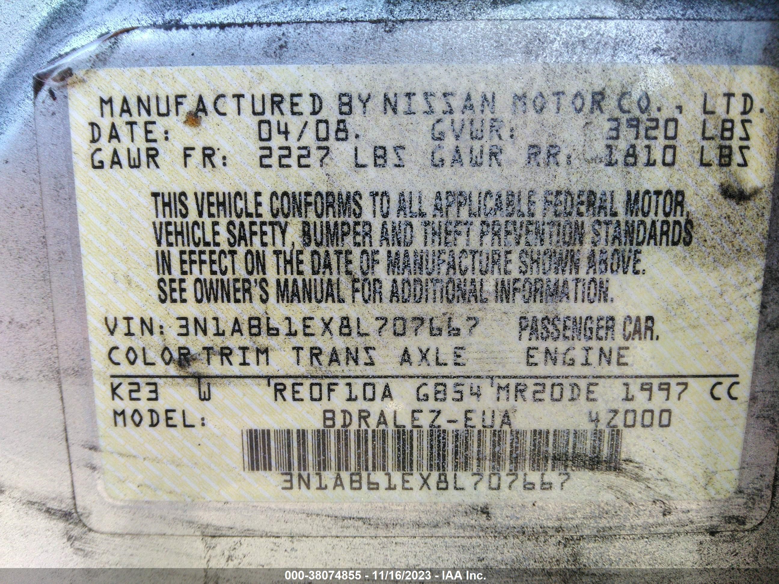 Photo 8 VIN: 3N1AB61EX8L707667 - NISSAN SENTRA 