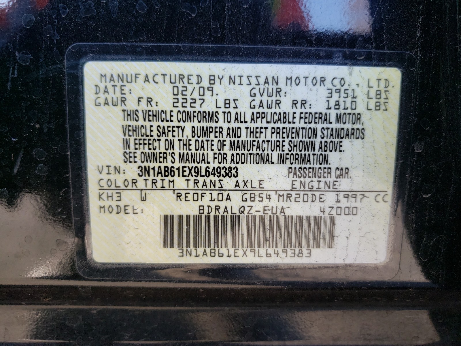 Photo 9 VIN: 3N1AB61EX9L649383 - NISSAN SENTRA 2.0 