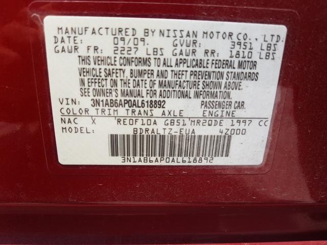 Photo 9 VIN: 3N1AB6AP0AL618892 - NISSAN SENTRA SE- 