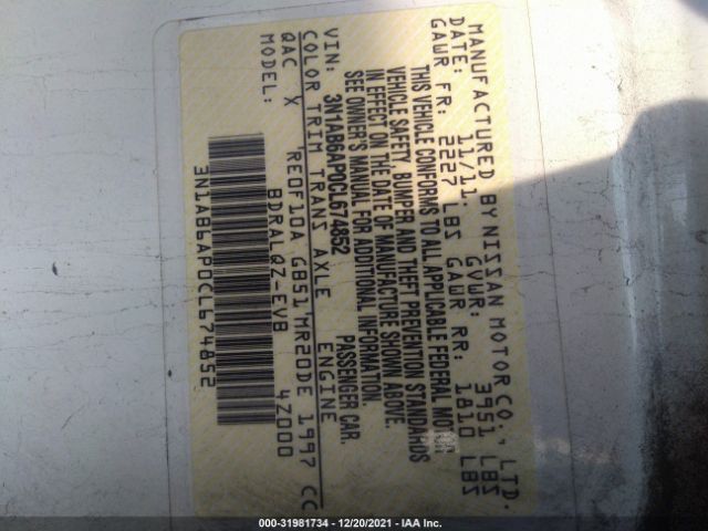 Photo 8 VIN: 3N1AB6AP0CL674852 - NISSAN SENTRA 