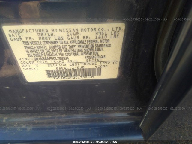 Photo 8 VIN: 3N1AB6AP0CL700334 - NISSAN SENTRA 