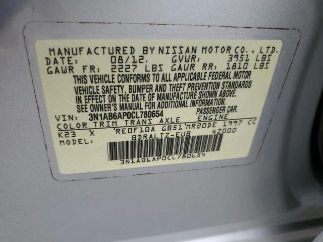 Photo 12 VIN: 3N1AB6AP0CL780654 - NISSAN SENTRA 2.0 