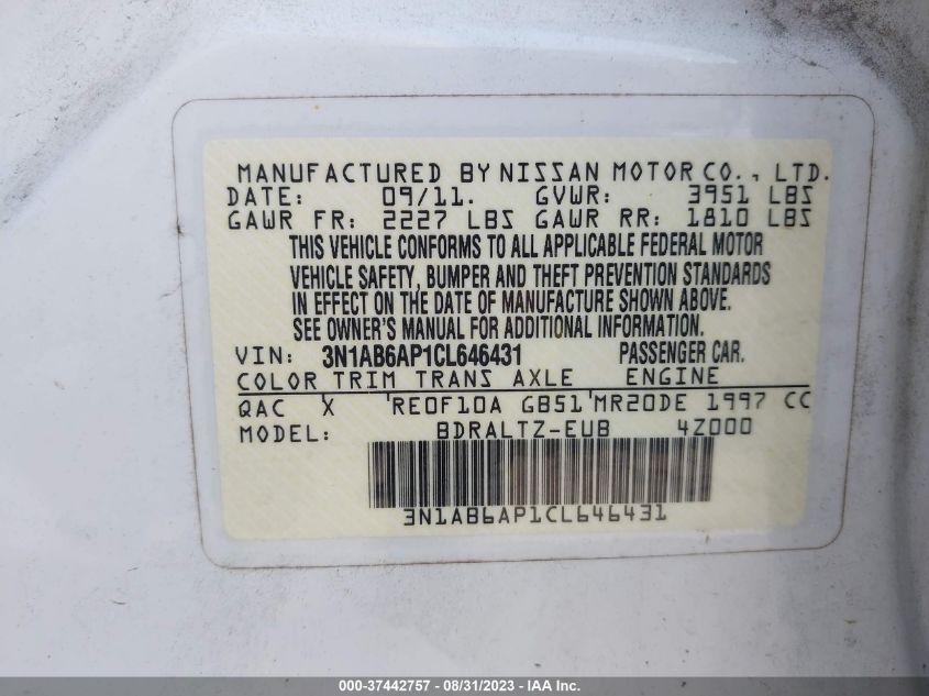 Photo 8 VIN: 3N1AB6AP1CL646431 - NISSAN SENTRA 