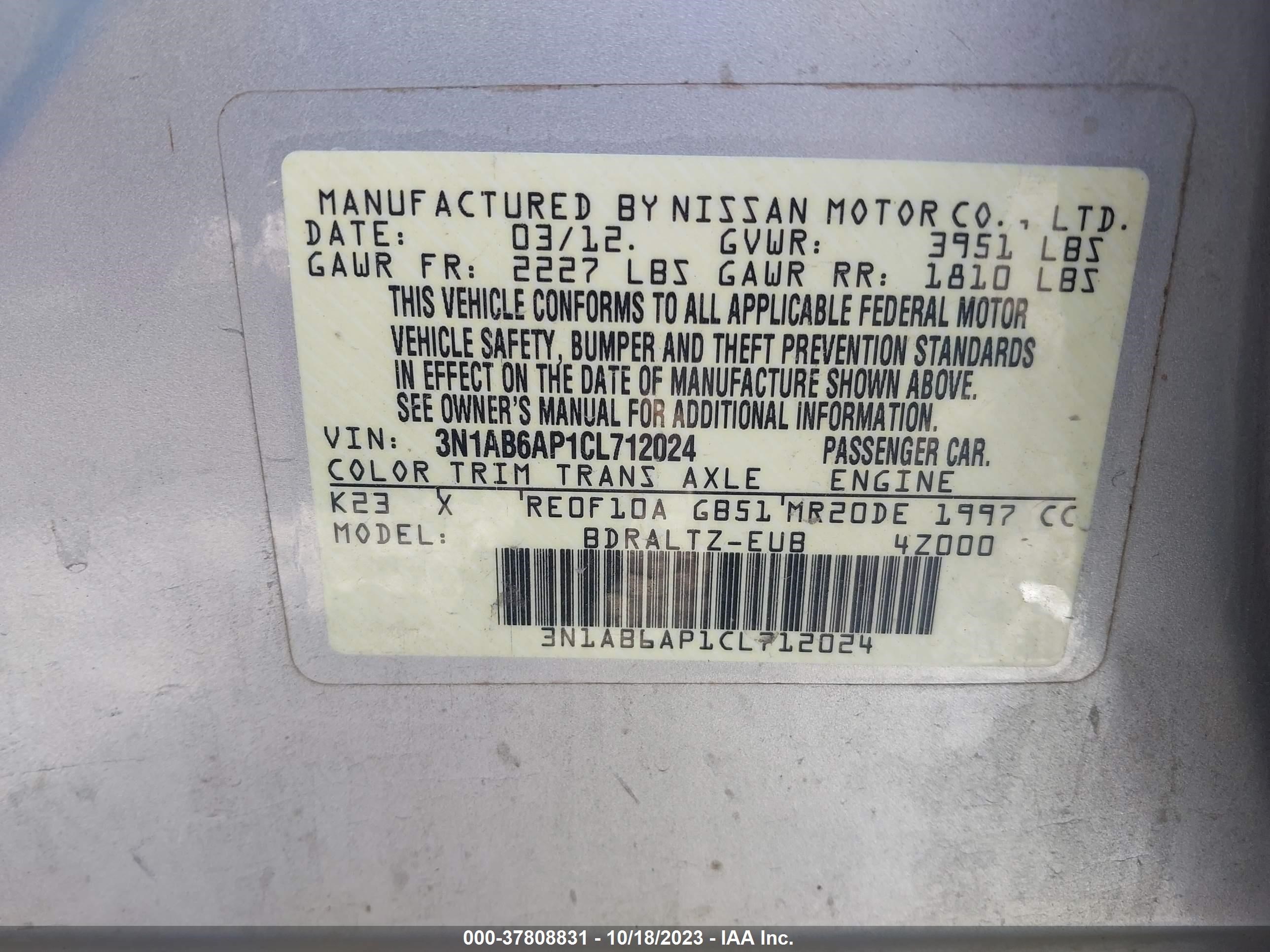 Photo 8 VIN: 3N1AB6AP1CL712024 - NISSAN SENTRA 