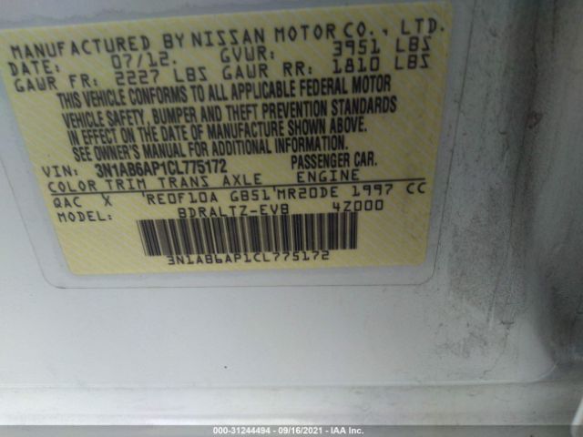 Photo 8 VIN: 3N1AB6AP1CL775172 - NISSAN SENTRA 