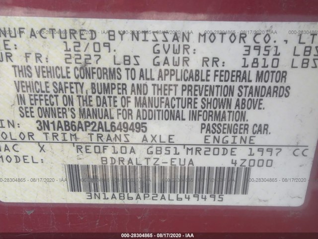 Photo 8 VIN: 3N1AB6AP2AL649495 - NISSAN SENTRA 