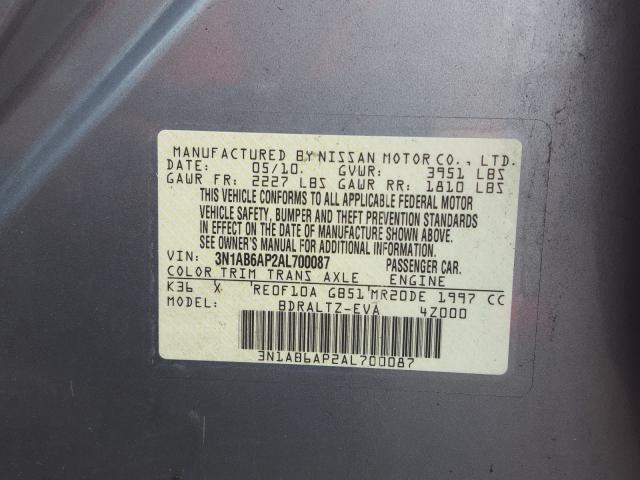 Photo 9 VIN: 3N1AB6AP2AL700087 - NISSAN SENTRA 2.0 