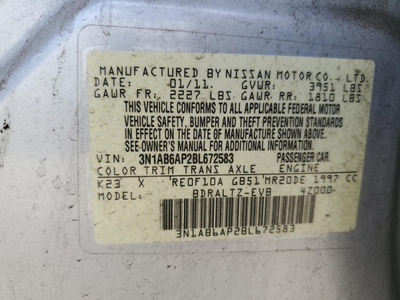 Photo 11 VIN: 3N1AB6AP2BL672583 - NISSAN SENTRA 