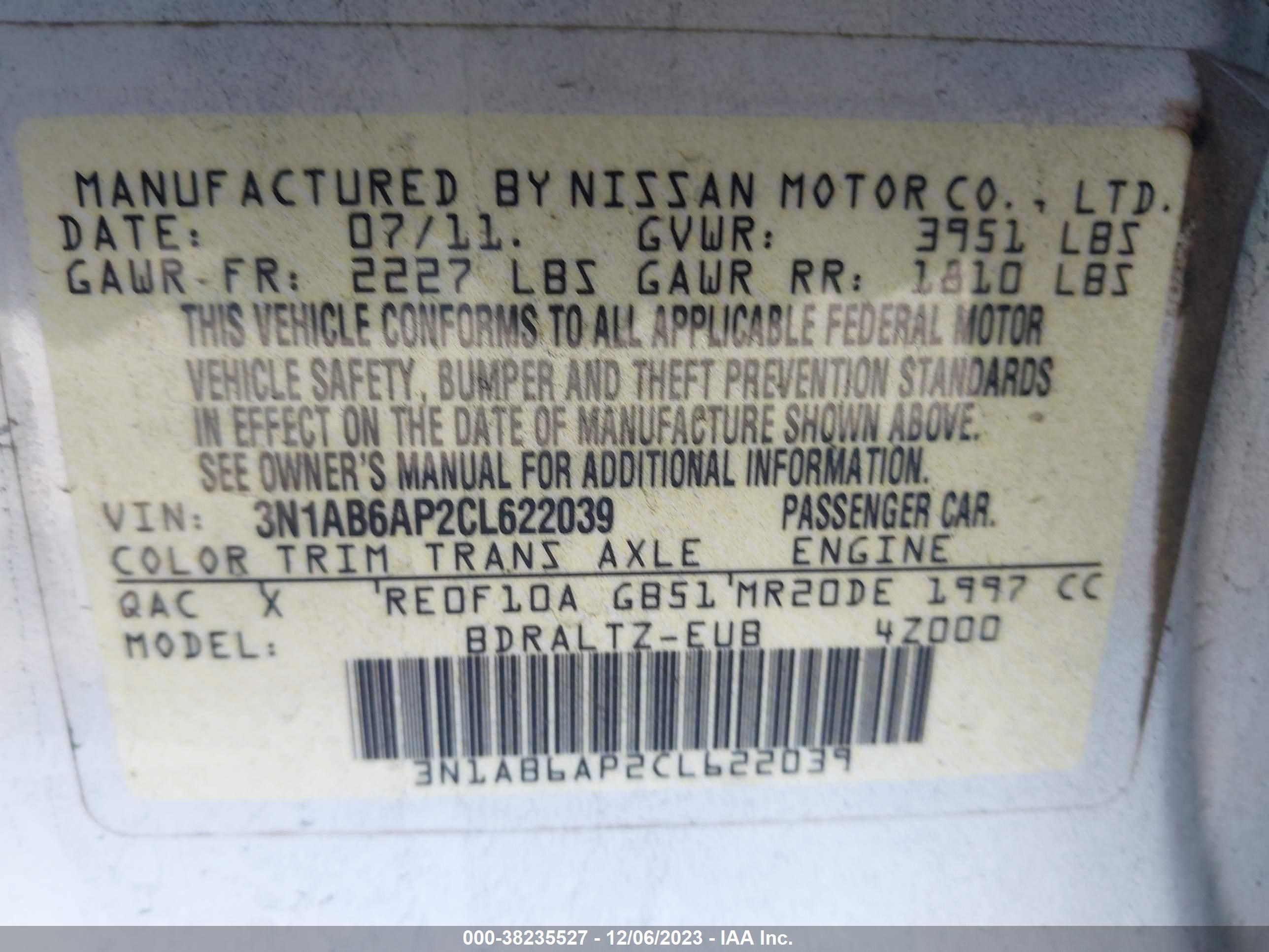 Photo 8 VIN: 3N1AB6AP2CL622039 - NISSAN SENTRA 