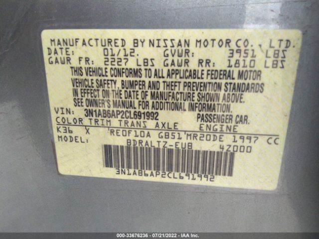 Photo 8 VIN: 3N1AB6AP2CL691992 - NISSAN SENTRA 