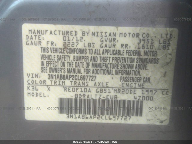 Photo 8 VIN: 3N1AB6AP2CL697727 - NISSAN SENTRA 