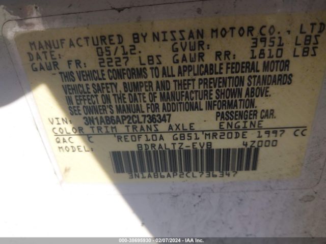 Photo 8 VIN: 3N1AB6AP2CL736347 - NISSAN SENTRA 