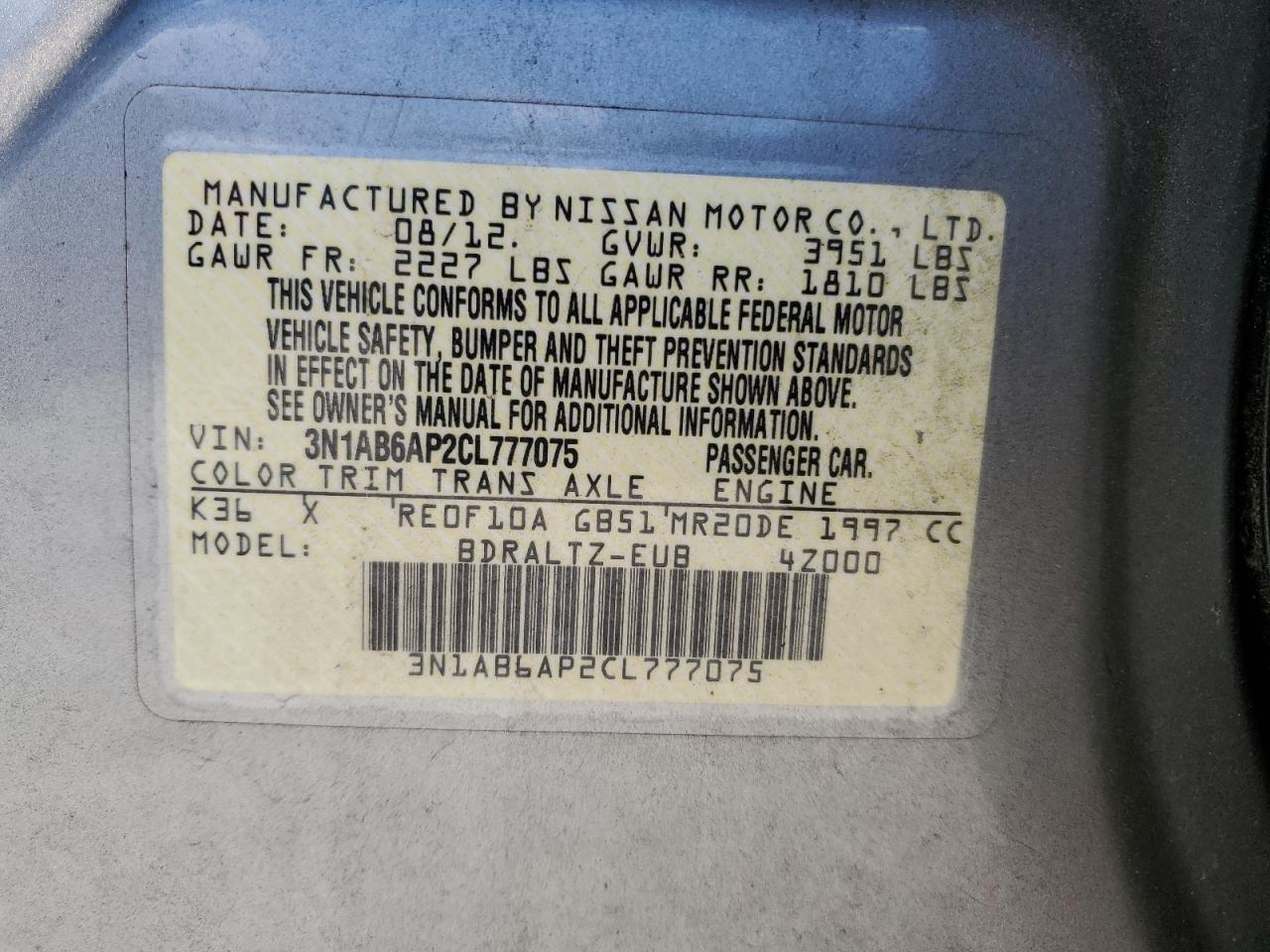 Photo 11 VIN: 3N1AB6AP2CL777075 - NISSAN SENTRA 