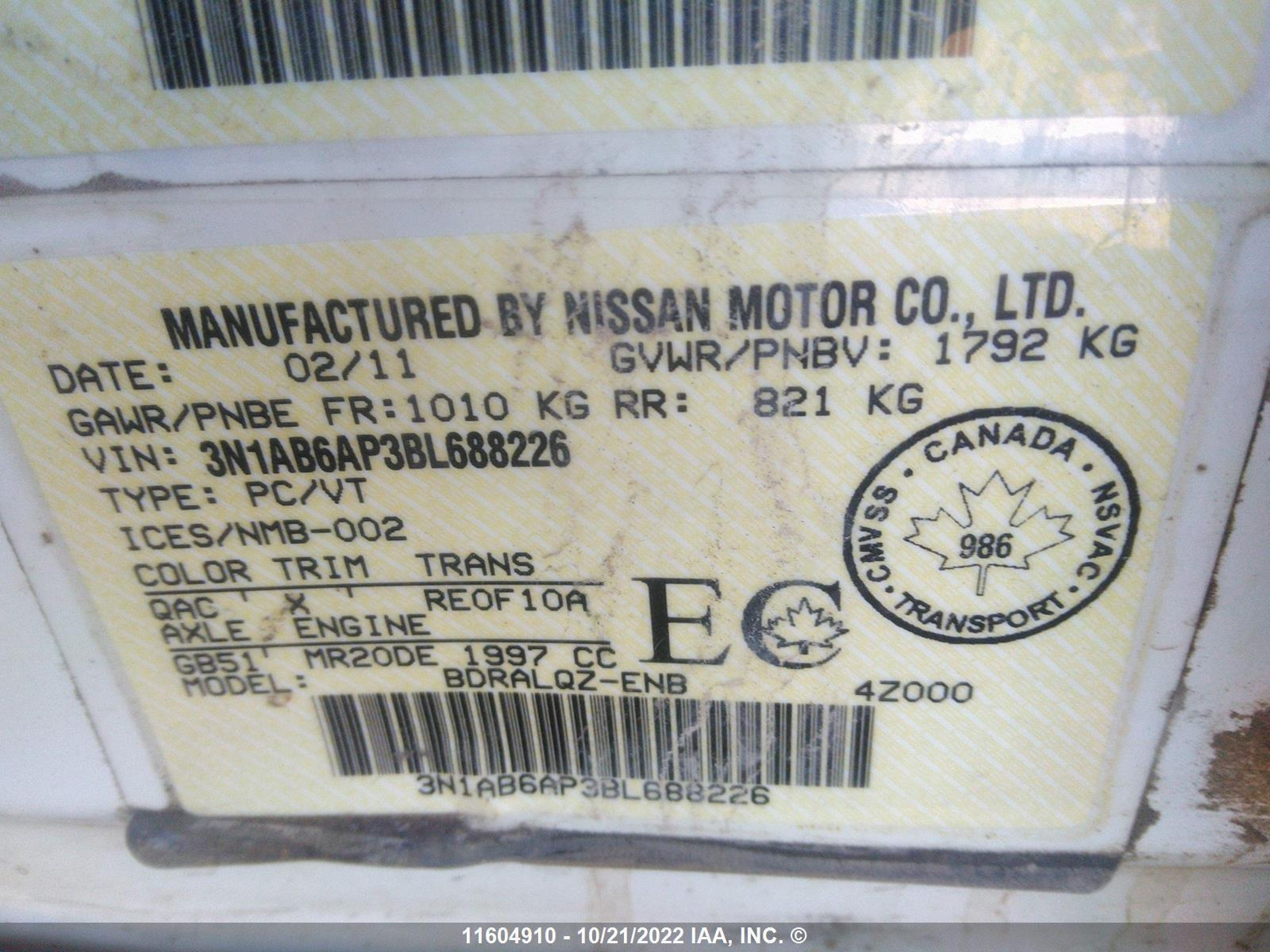 Photo 8 VIN: 3N1AB6AP3BL688226 - NISSAN SENTRA 