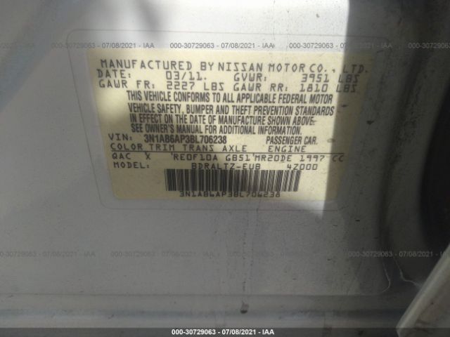 Photo 8 VIN: 3N1AB6AP3BL706238 - NISSAN SENTRA 