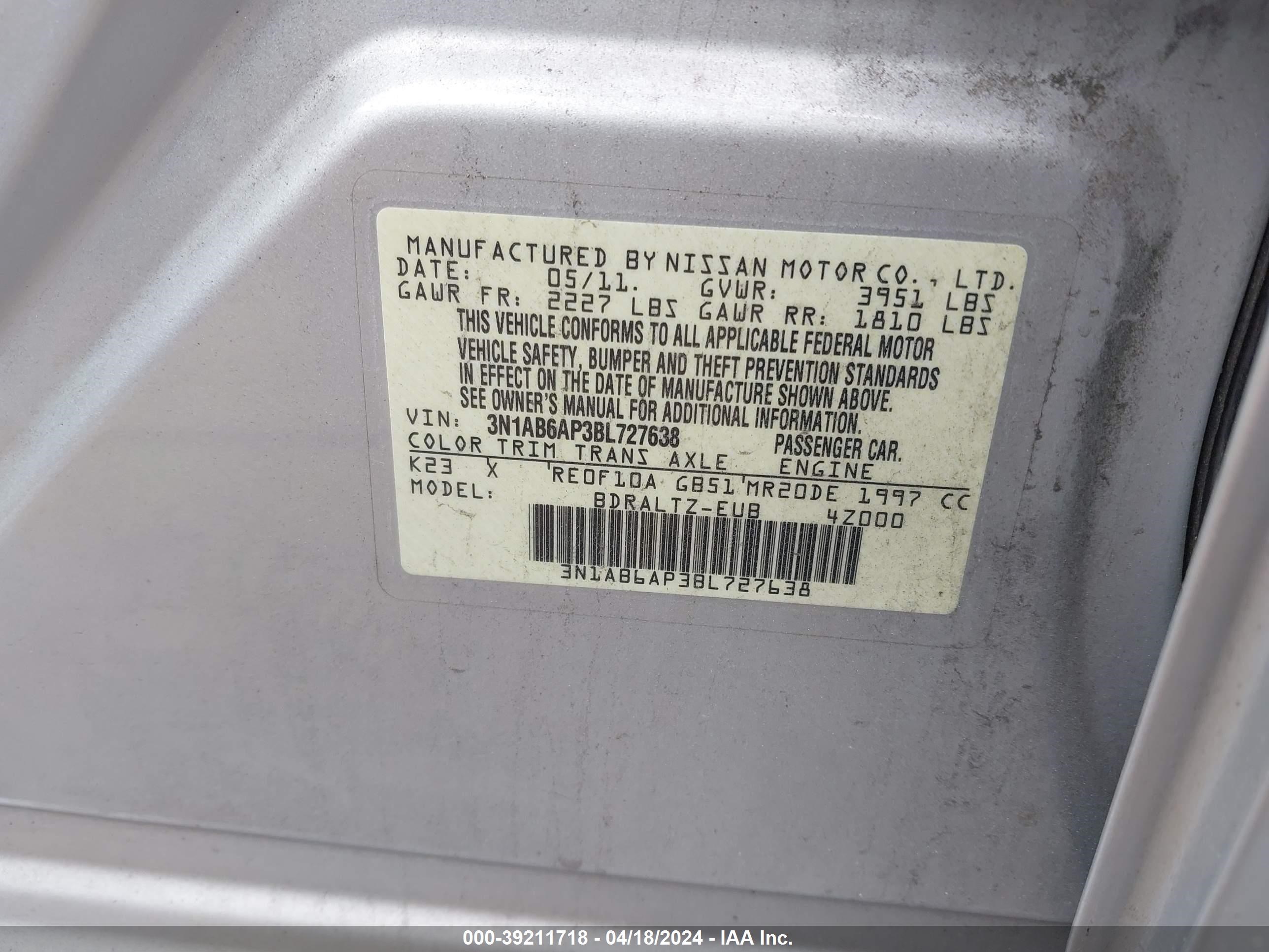 Photo 8 VIN: 3N1AB6AP3BL727638 - NISSAN SENTRA 