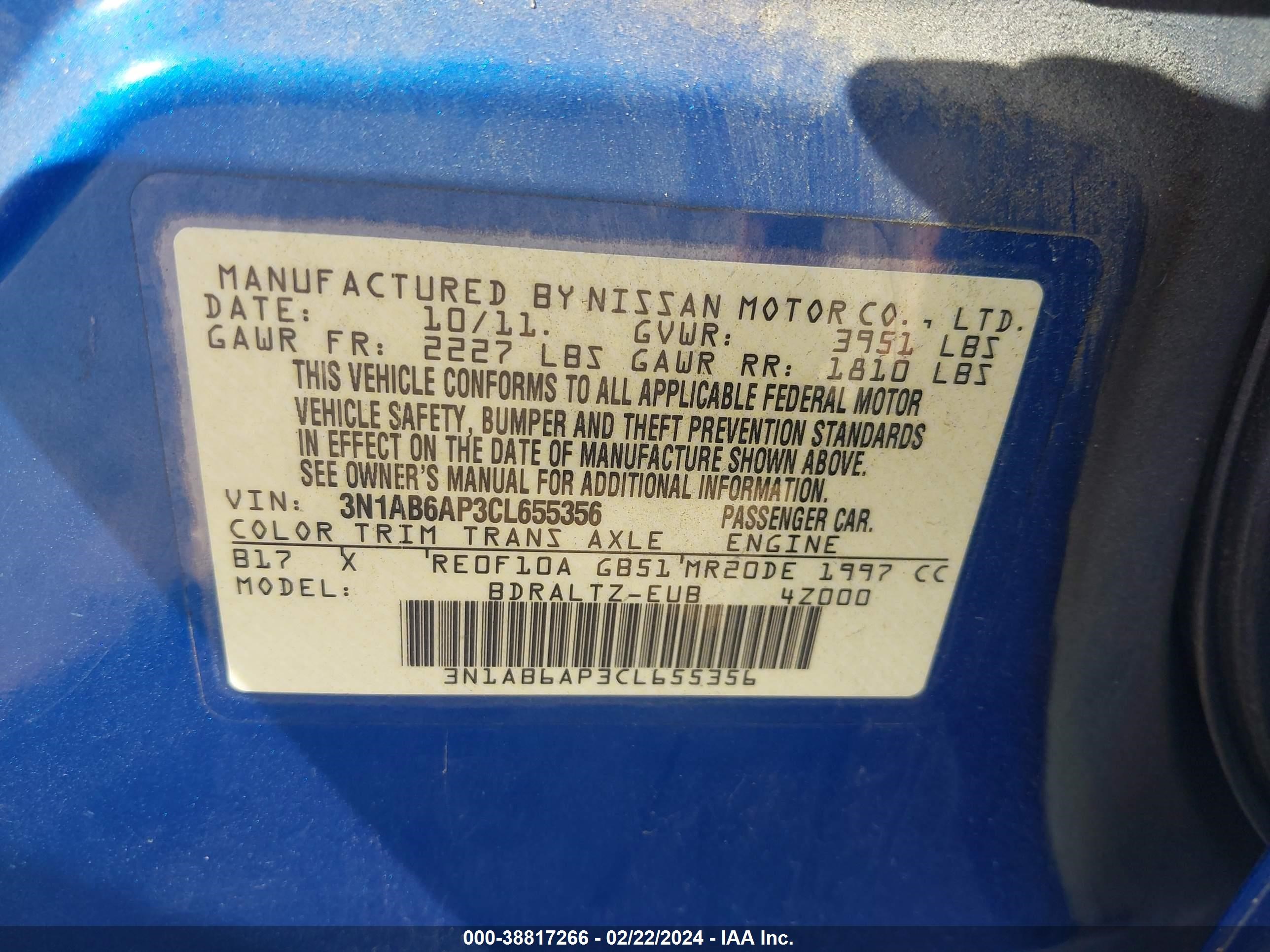 Photo 8 VIN: 3N1AB6AP3CL655356 - NISSAN SENTRA 