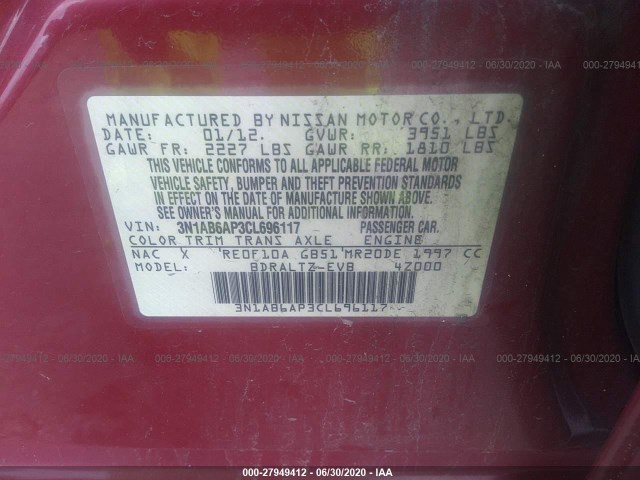 Photo 8 VIN: 3N1AB6AP3CL696117 - NISSAN SENTRA 