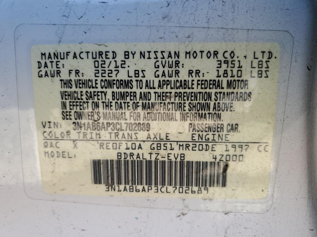 Photo 11 VIN: 3N1AB6AP3CL702689 - NISSAN SENTRA 