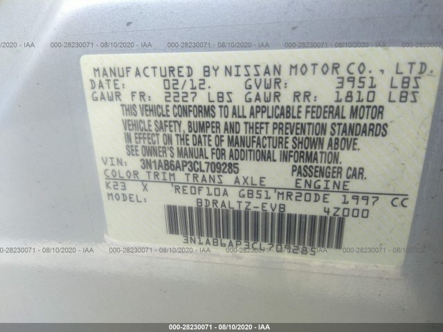 Photo 8 VIN: 3N1AB6AP3CL709285 - NISSAN SENTRA 