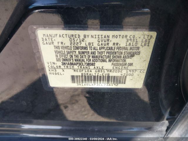 Photo 8 VIN: 3N1AB6AP3CL738592 - NISSAN SENTRA 