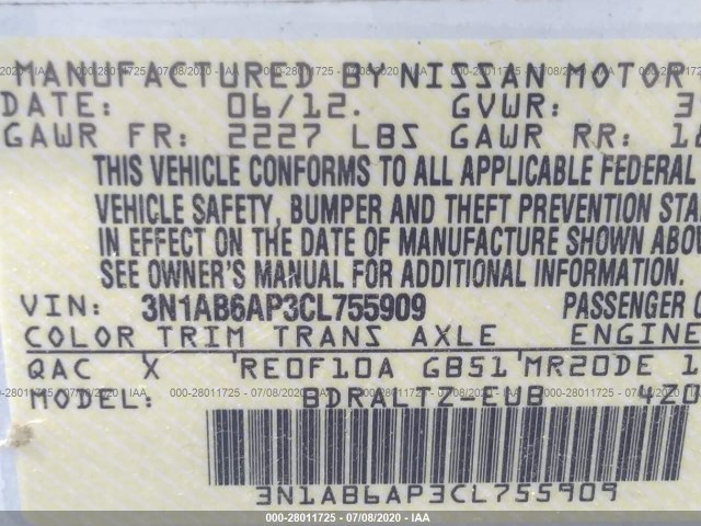 Photo 8 VIN: 3N1AB6AP3CL755909 - NISSAN SENTRA 