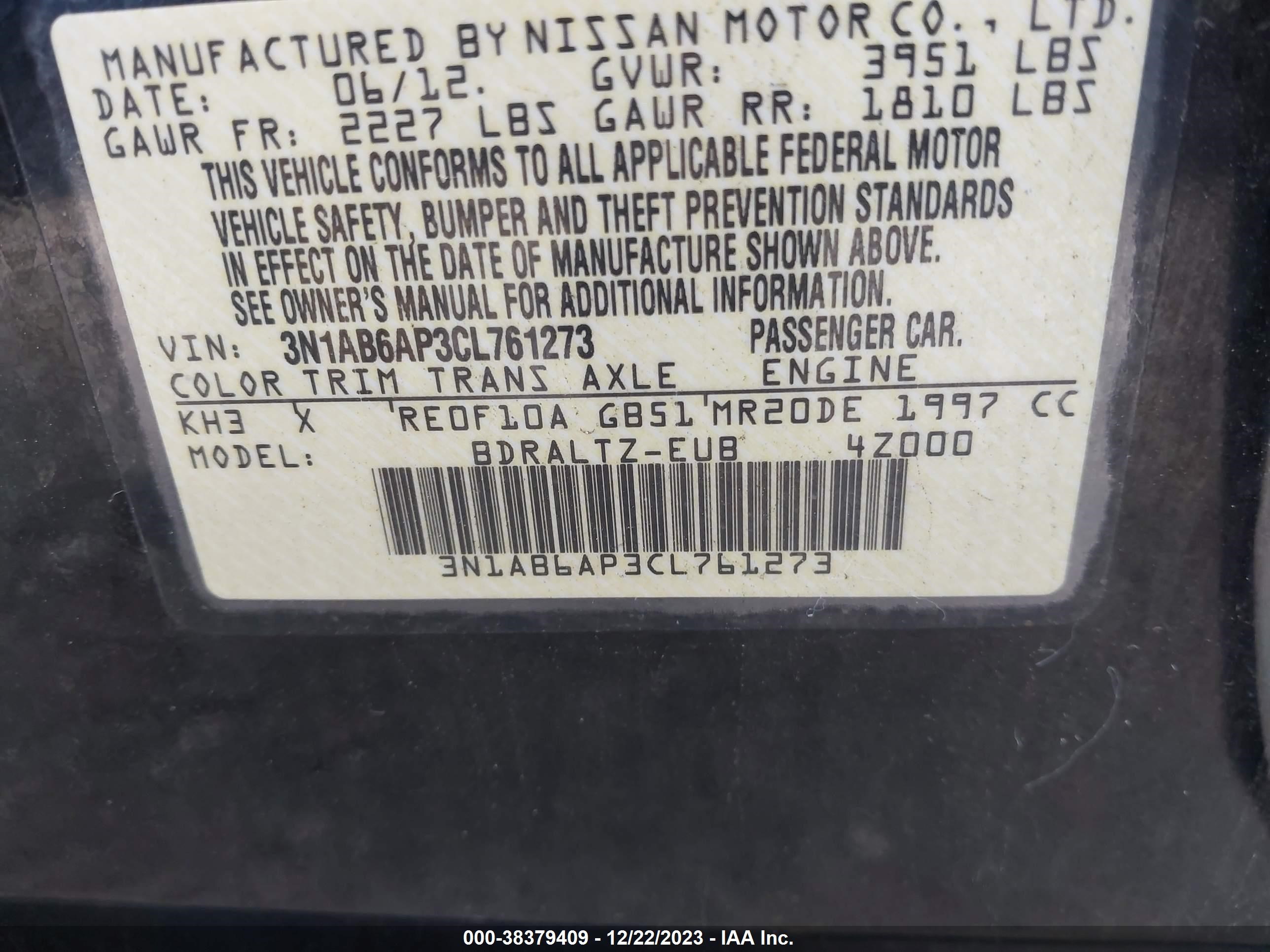 Photo 8 VIN: 3N1AB6AP3CL761273 - NISSAN SENTRA 