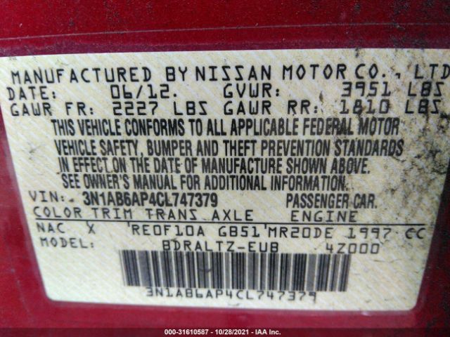 Photo 8 VIN: 3N1AB6AP4CL747379 - NISSAN SENTRA 