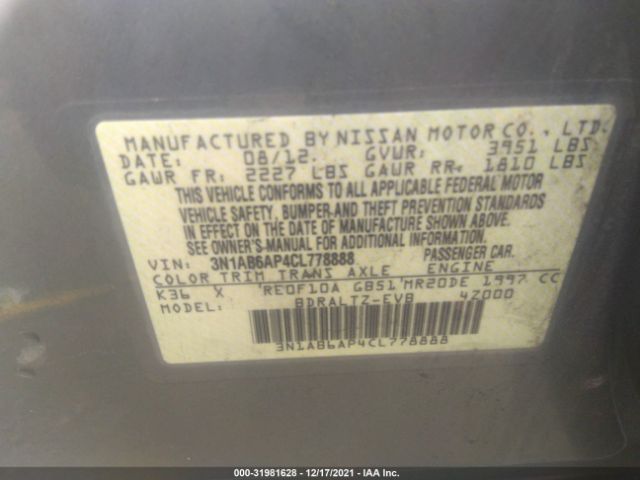 Photo 8 VIN: 3N1AB6AP4CL778888 - NISSAN SENTRA 