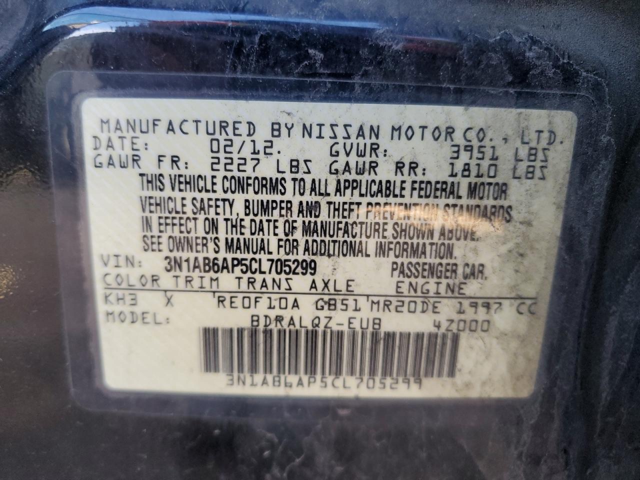 Photo 12 VIN: 3N1AB6AP5CL705299 - NISSAN SENTRA 