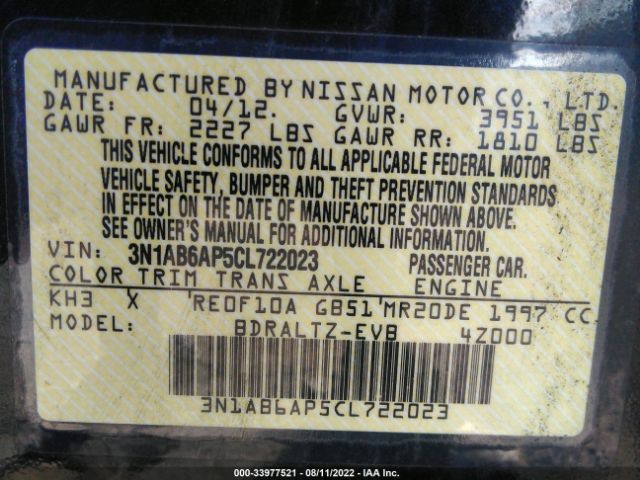 Photo 8 VIN: 3N1AB6AP5CL722023 - NISSAN SENTRA 