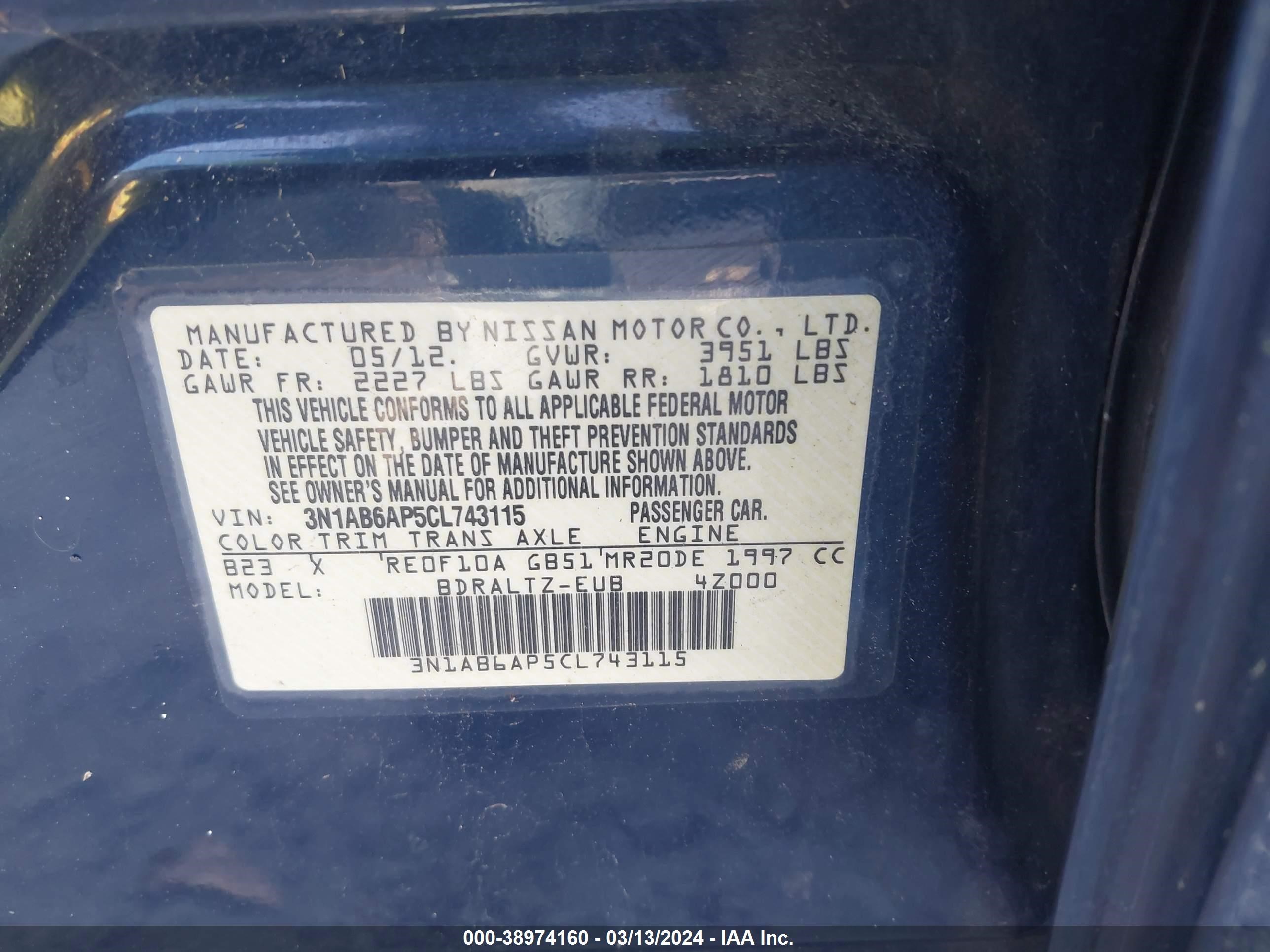 Photo 8 VIN: 3N1AB6AP5CL743115 - NISSAN SENTRA 