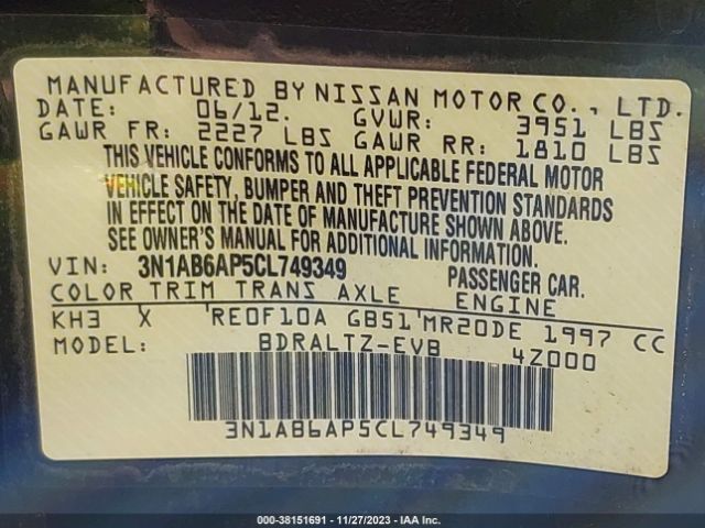 Photo 8 VIN: 3N1AB6AP5CL749349 - NISSAN SENTRA 